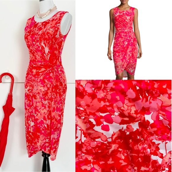 T Tahari Dresses & Skirts - T Tahari Twist Front Floral Sheath Dress Sz S